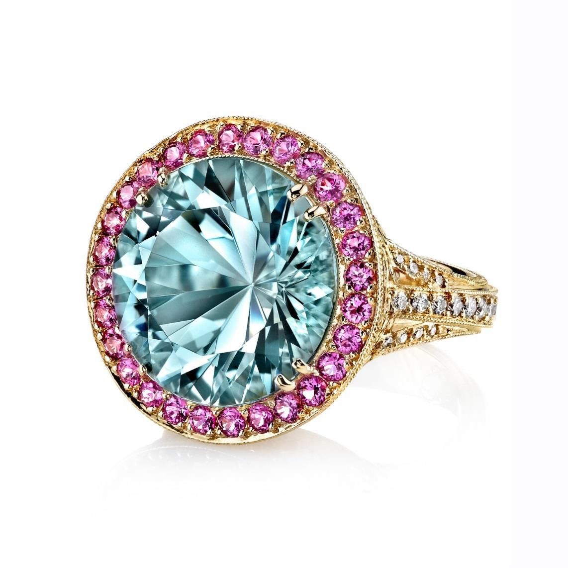 Women 925 Silver Aquamarine/Pink Sapphire/Emerald Wedding Ring Size5-11 Muse Ms 