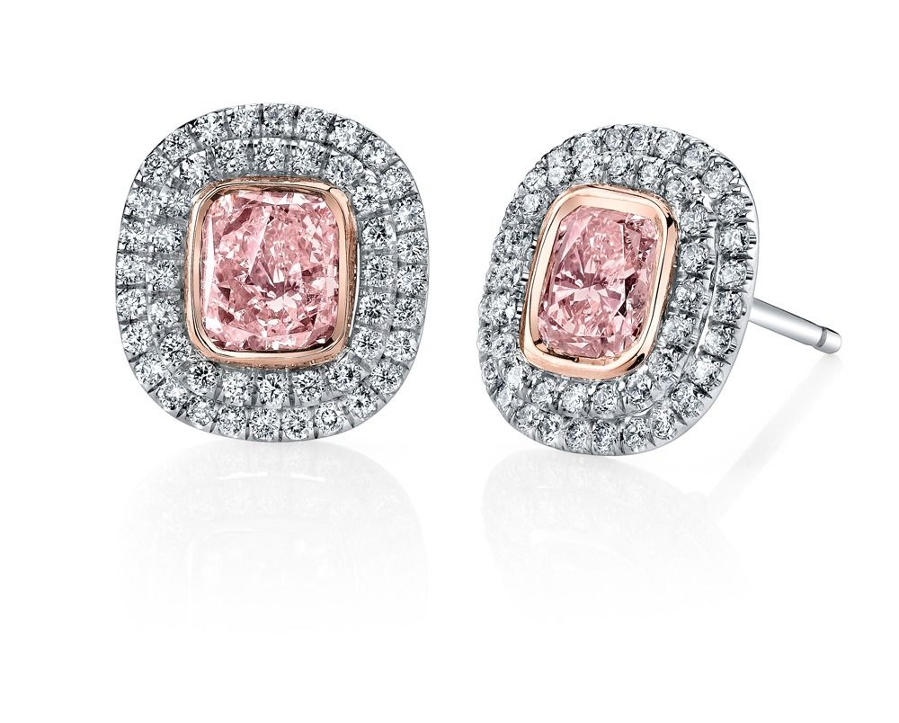 18K rose gold earrings with 0.91 CT round brilliant cut diamonds and 1.12  CT rose cut diamonds — Michael John Bridal