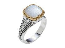 Konstantino DKJ970-313 Dome Sterling Silver and 18K Gold Crystal Mother-of-Pearl Doublet Ring
