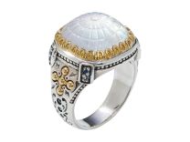 Konstantino DKJ978-630 Dome Sterling Silver and 18K Gold Crystal Mother-of-Pearl Doublet Ring