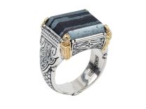 Konstantino DMK2030-499 Perseus Sterling Silver & 18K Gold Ferrite Rectangle Ring