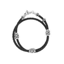 King Baby K40-3402-8.75 Double Wrapped Leather Bracelet with MC Cross Barrel Beads