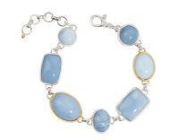 "One-of-a-Kind" Sterling Silver & 24K Gold Cabochon Blue Opal Bracelet
