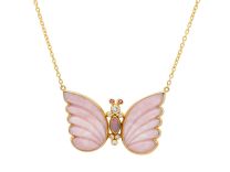 Gurhan OKN-YG-POP-18338-18 "Butterfly" Gold Pendant Necklace - Carved Opal, Topaz and Diamond