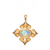 Pamela Froman PD-1793-PF &  Yellow Gold "Maltese" Cross with Opal and Diamond Pendant