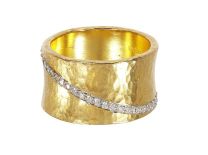 Gurhan R-DPCST-DI-12W-65 "Hourglass" Gold Wide Concave Band Ring Slashed with Diamonds